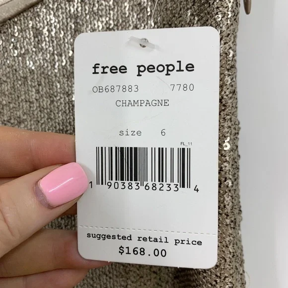 Free People The Minx Sequin Flare Pants in Champagne Sz 6 - Picture 7 of 12